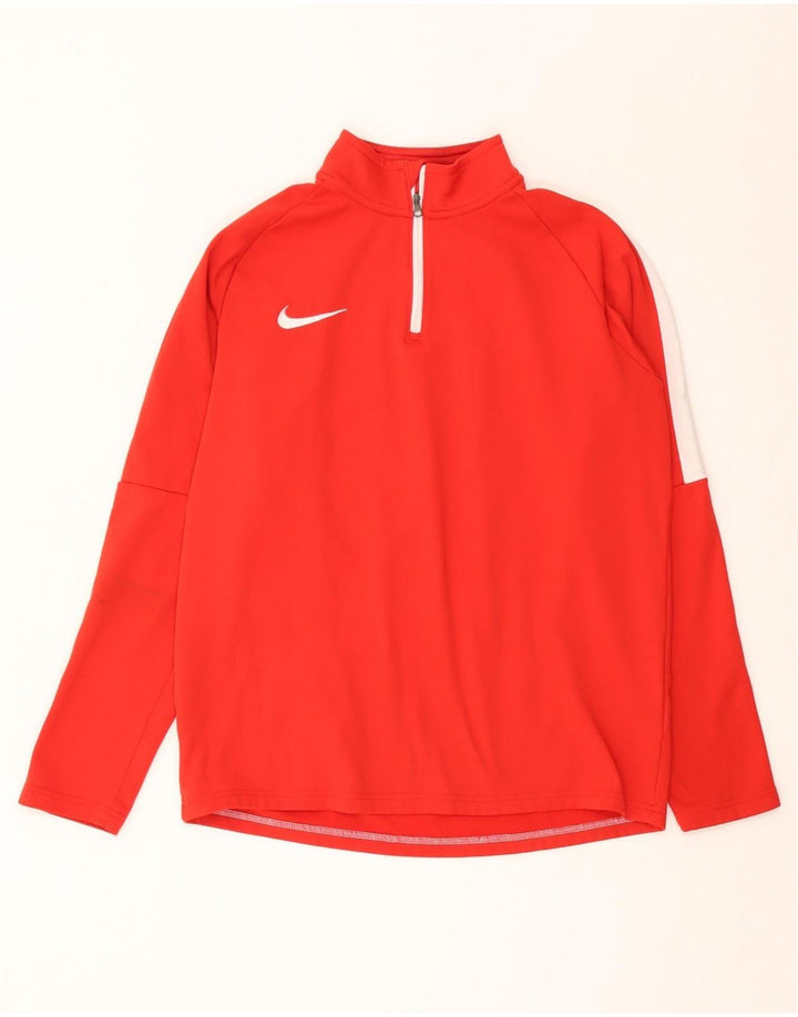 Top masculino Nike Dri Fit com zíper e manga comprida em poliéster colorblock vermelho médio