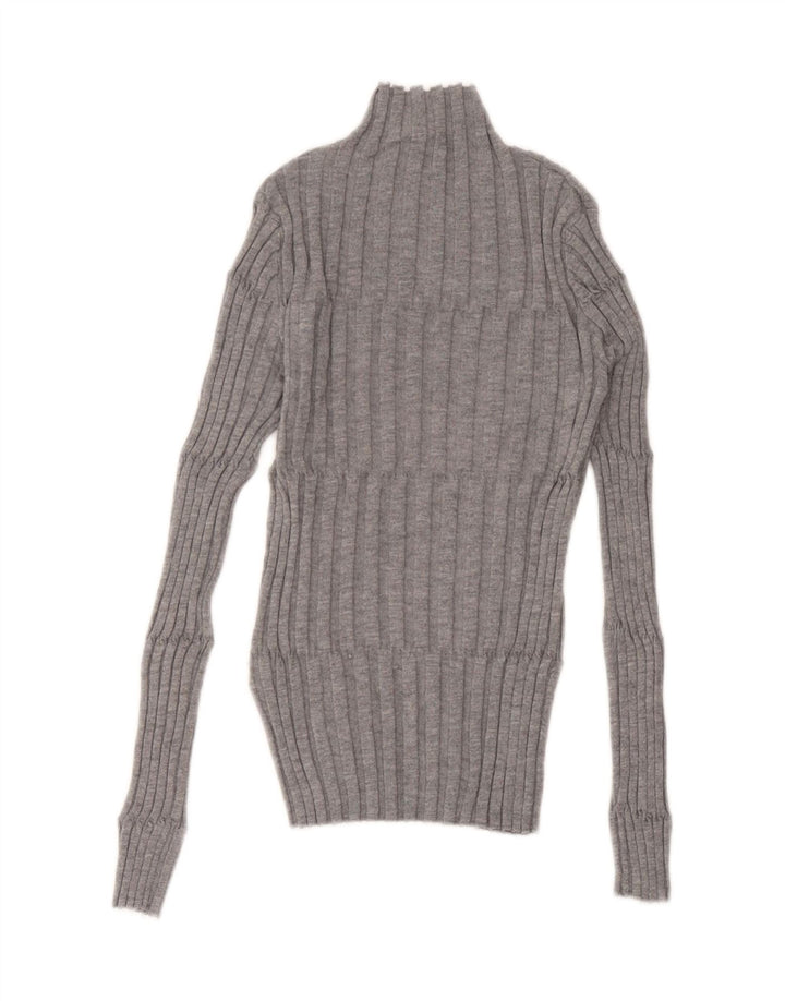 Suéter feminino Zara com gola tartaruga UK 12 poliéster cinza médio