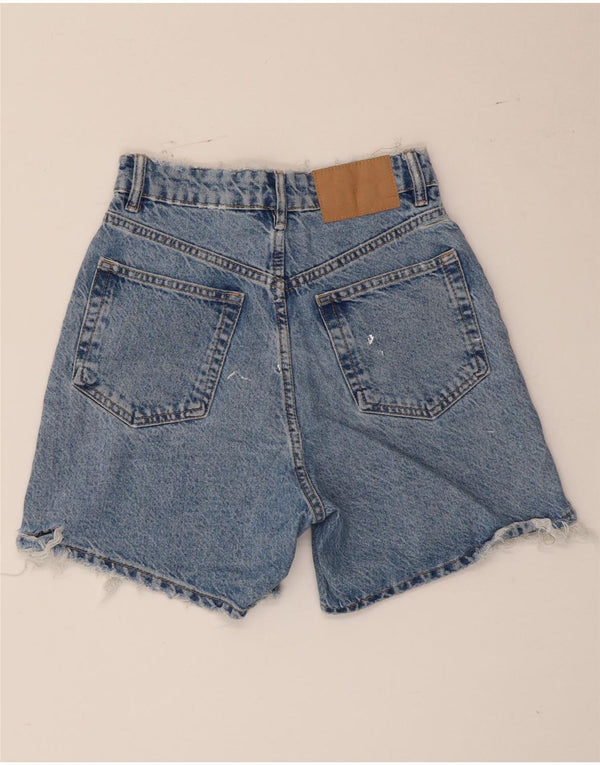 Shorts jeans feminino de cintura alta Zara EU 34 2XS W24 azul algodão