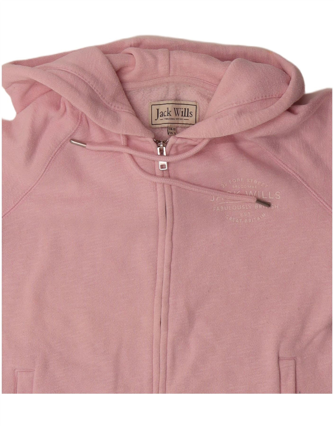 Jack Wills Suéter feminino com capuz e zíper Reino Unido 12 algodão rosa médio
