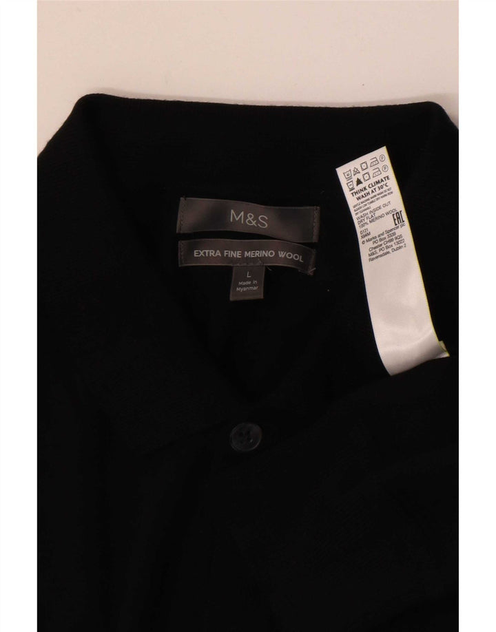 Suéter cardigã masculino Marks & Spencer grande lã merino preta