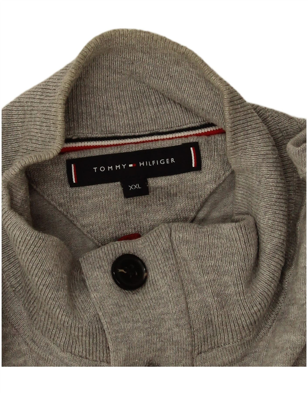Tommy Hilfiger Suéter masculino com gola com botão 2XL algodão cinza