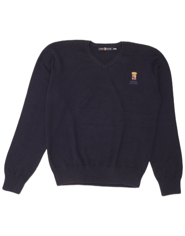 Suéter masculino Marina Militare com decote em V 3XL algodão azul marinho