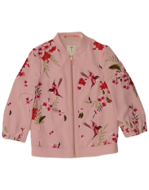 Cardigan feminino folgado TED BAKER tamanho 1 XS rosa floral poliéster