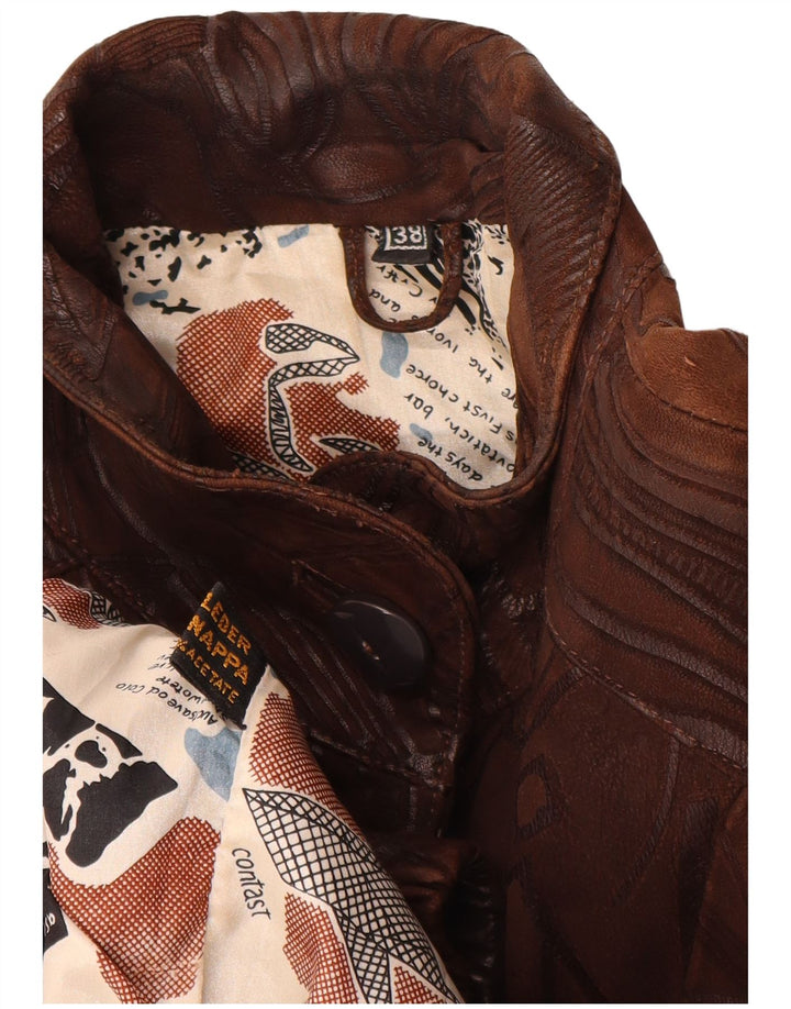 Jaqueta feminina vintage com padrão abstrato oversized UE 38 marrom médio