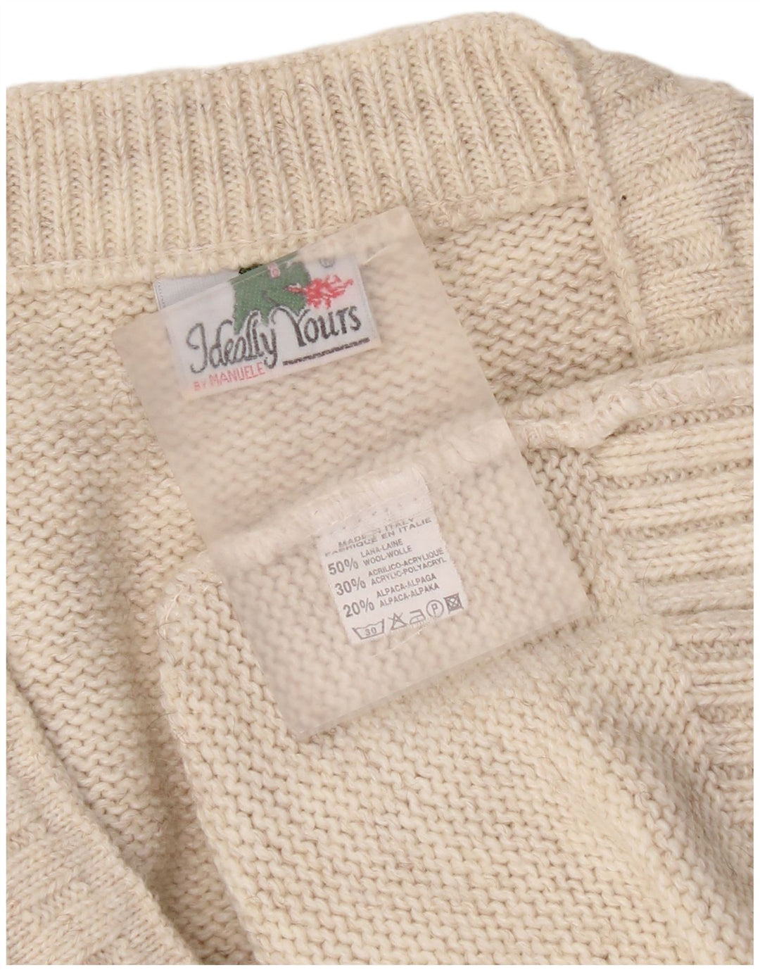 Suéter masculino vintage com decote em V XL lã bege