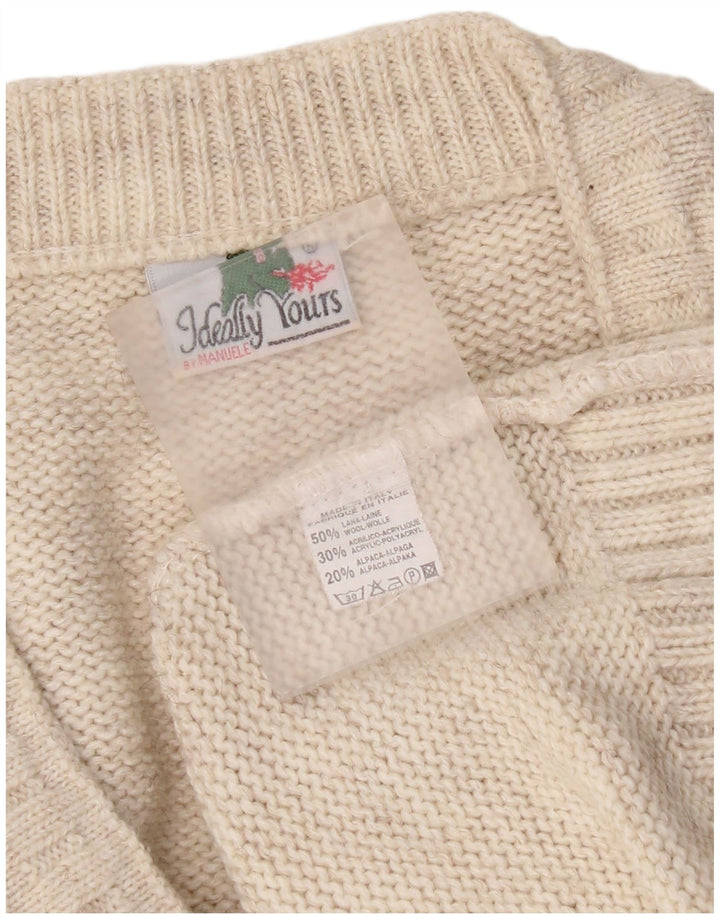 Suéter masculino vintage com decote em V XL lã bege