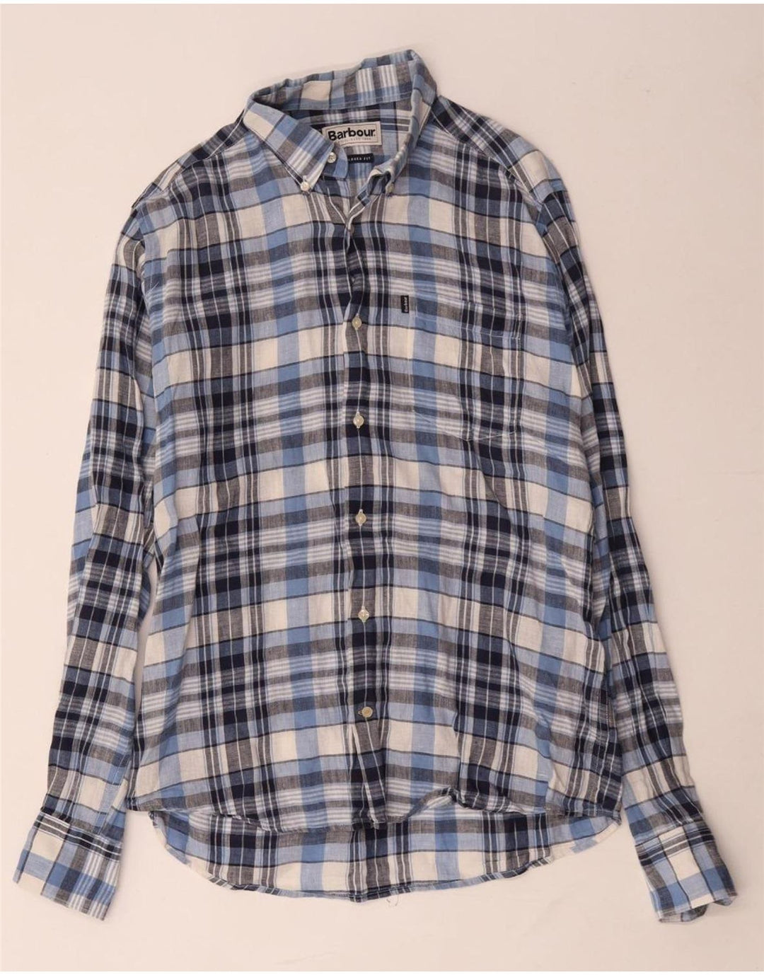 Camisa masculina BARBOUR sob medida, linho xadrez azul médio