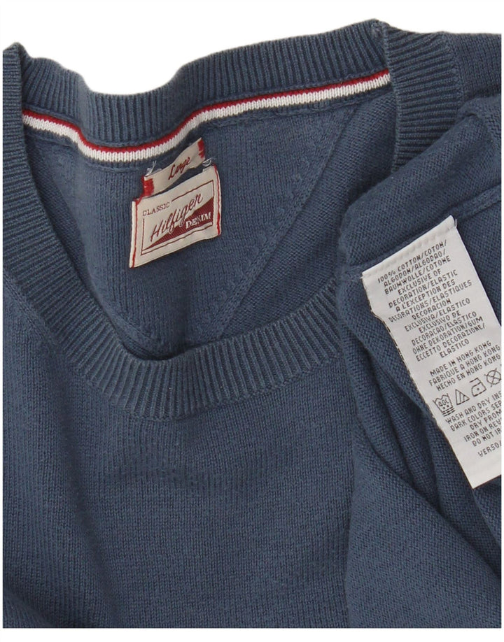Suéter masculino Tommy Hilfiger com gola redonda, grande algodão azul