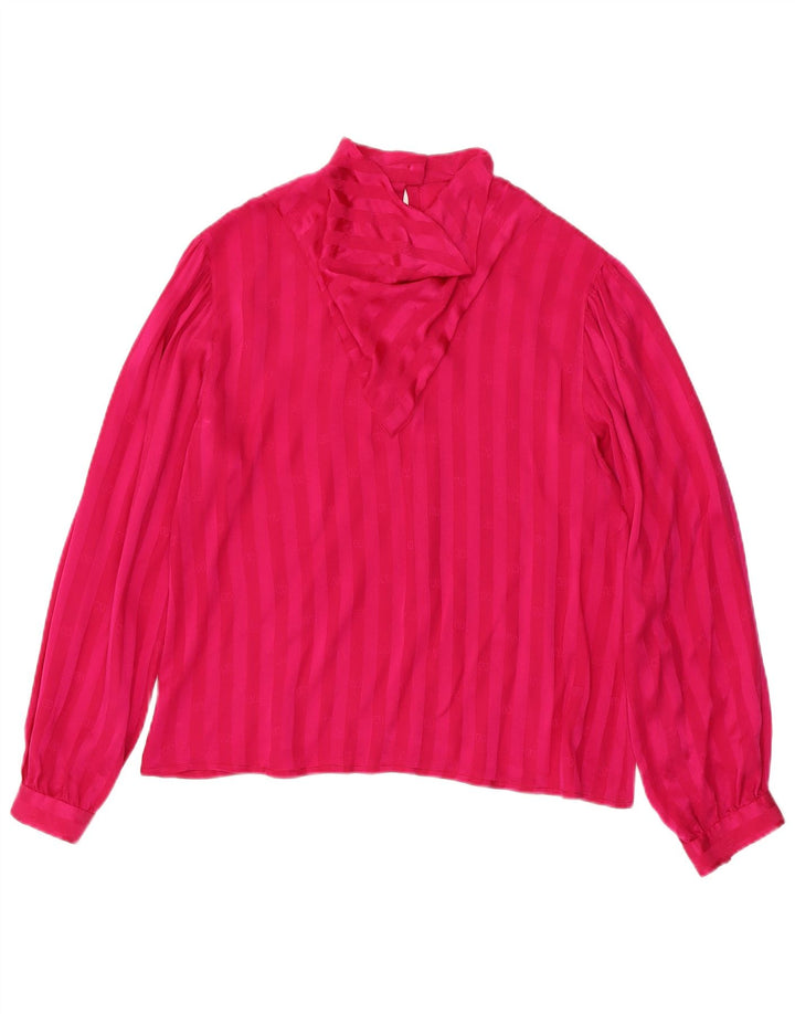 Blusa feminina vintage de manga comprida UK 12 listrada rosa média