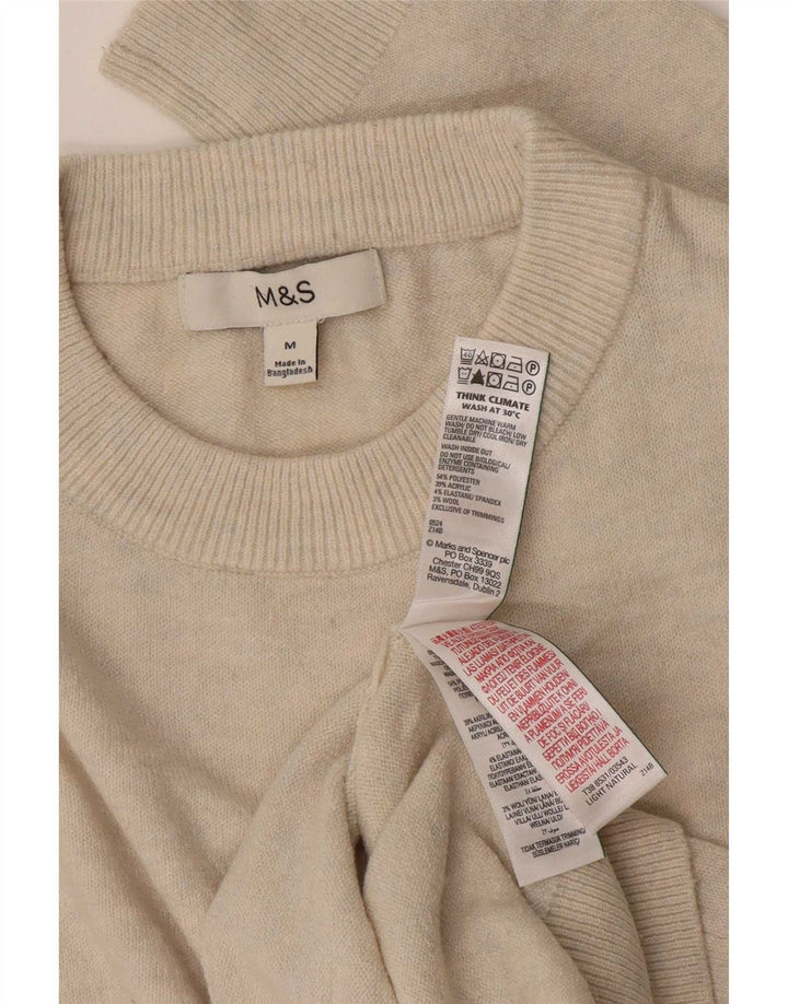 Suéter feminino Marks & Spencer com gola redonda UK 14 médio off white