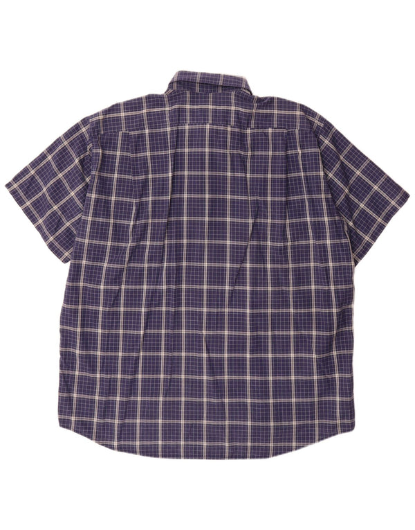 Camisa masculina de manga curta Lacoste tamanho 44 XL azul marinho xadrez algodão