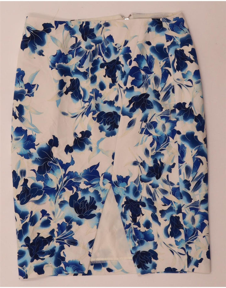 Saia lápis feminina Oasis UK 12 médio W32 poliéster floral branco