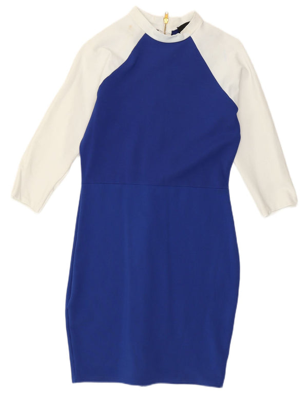 Vestido bodycon feminino KAREN MILLEN UK 12 azul médio colorblock moderno