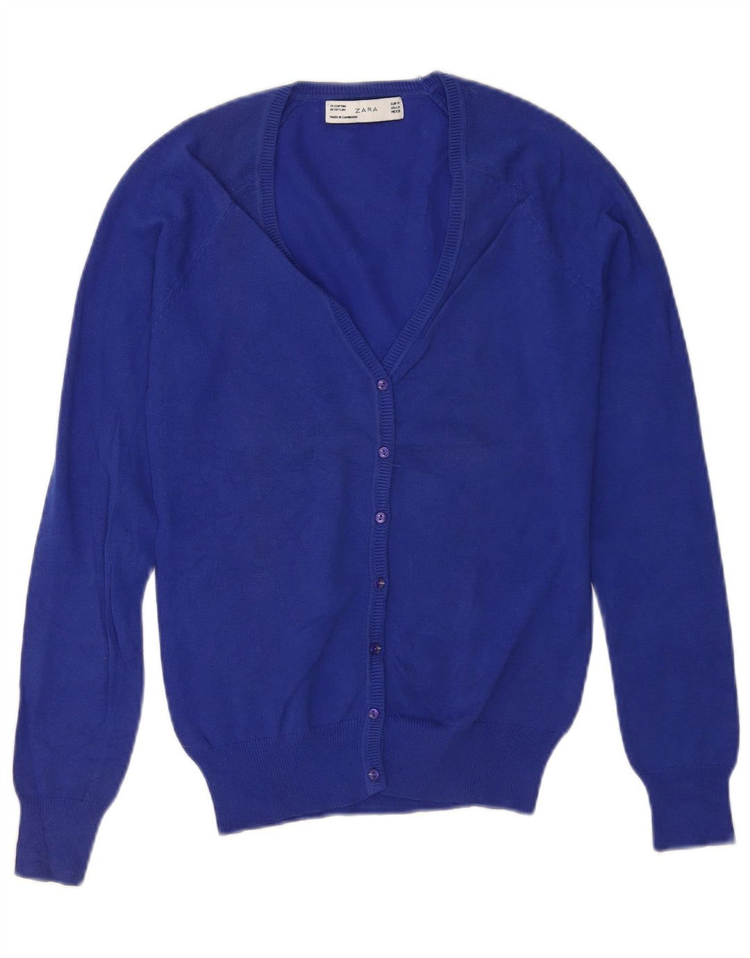 Suéter cardigã feminino Zara Reino Unido 12 algodão azul médio