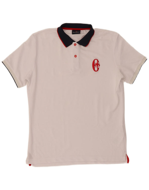 Camisa polo masculina Conte of Florence, pequena, branca, colorida, poliéster