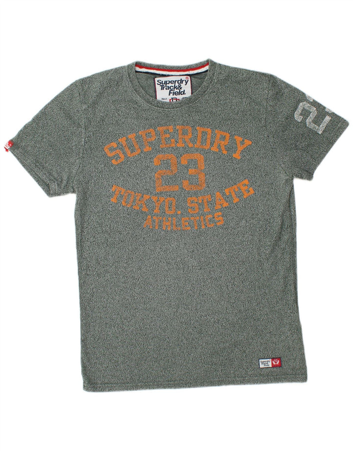 Camiseta masculina gráfica SUPERDRY Top algodão manchado verde médio