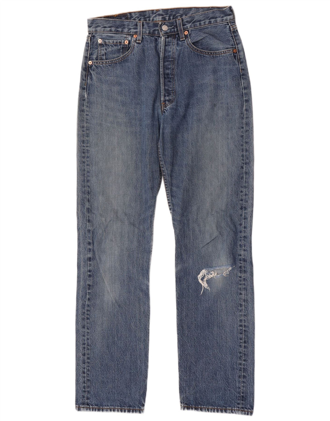 Calça Jeans Levis Feminina 501 Distressed Straight W31 L32 Azul Algodão
