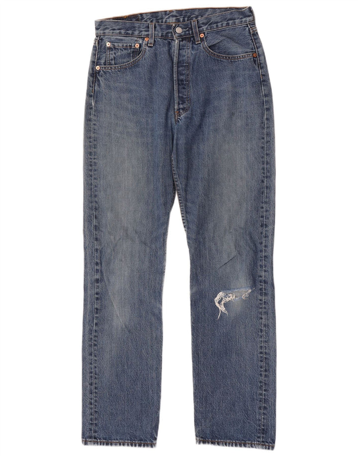 Calça Jeans Levis Feminina 501 Distressed Straight W31 L32 Azul Algodão