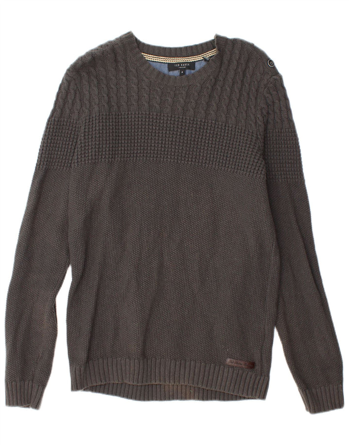 Suéter feminino Ted Baker com gola canoa tamanho 4 grande algodão cinza