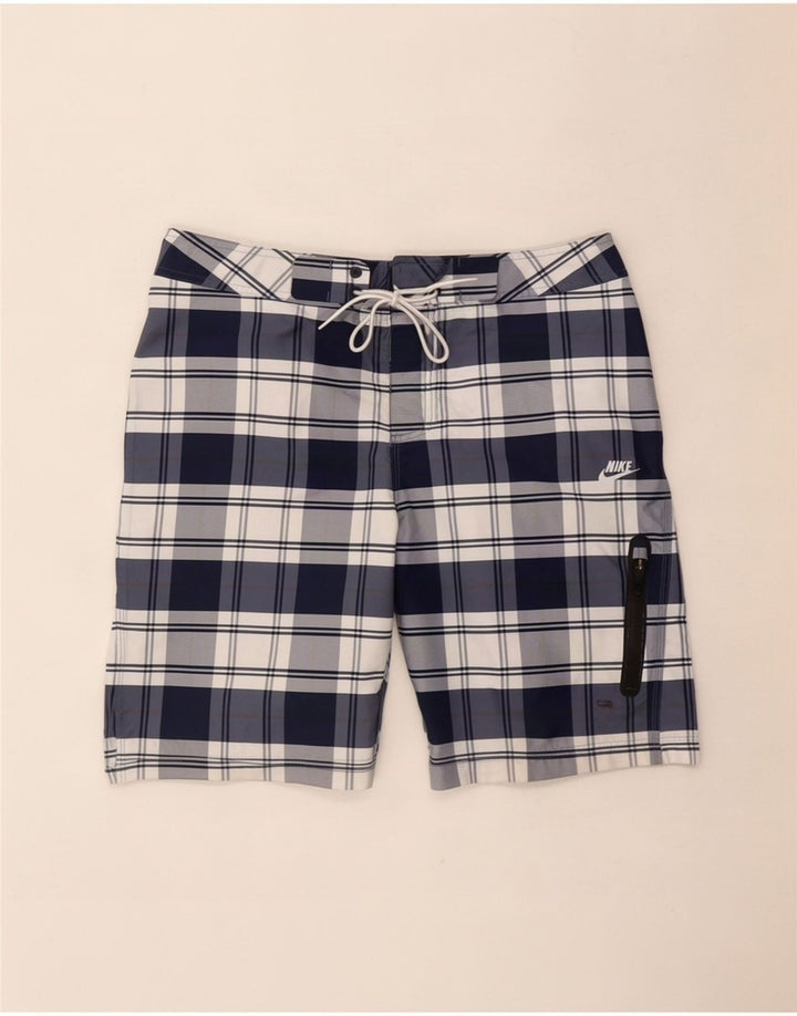 Shorts de natação masculino Nike médio azul marinho xadrez poliéster