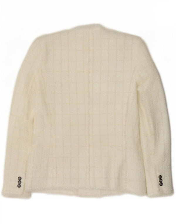 Jaqueta blazer feminina Zara com peito duplo Reino Unido 12 xadrez branco médio