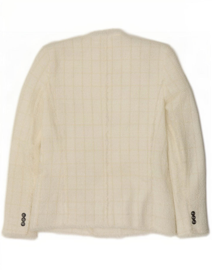 Jaqueta blazer feminina Zara com peito duplo Reino Unido 12 xadrez branco médio