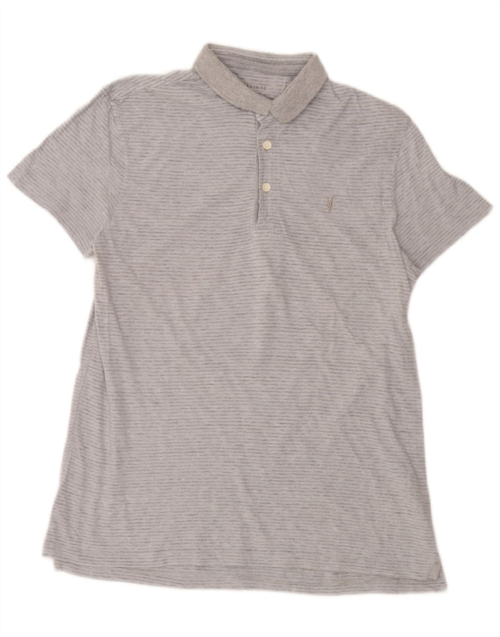 Camisa polo masculina All Saints pequena listrada cinza de algodão