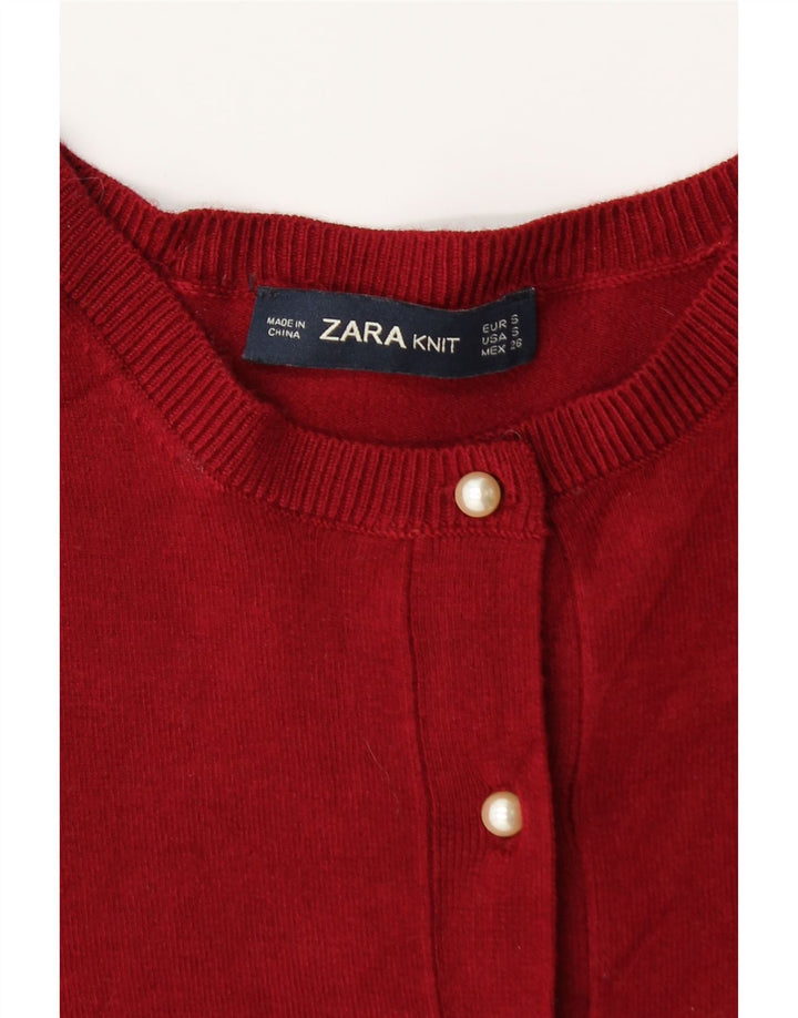 Suéter cardigã feminino Zara UK 8 pequeno viscose vermelha