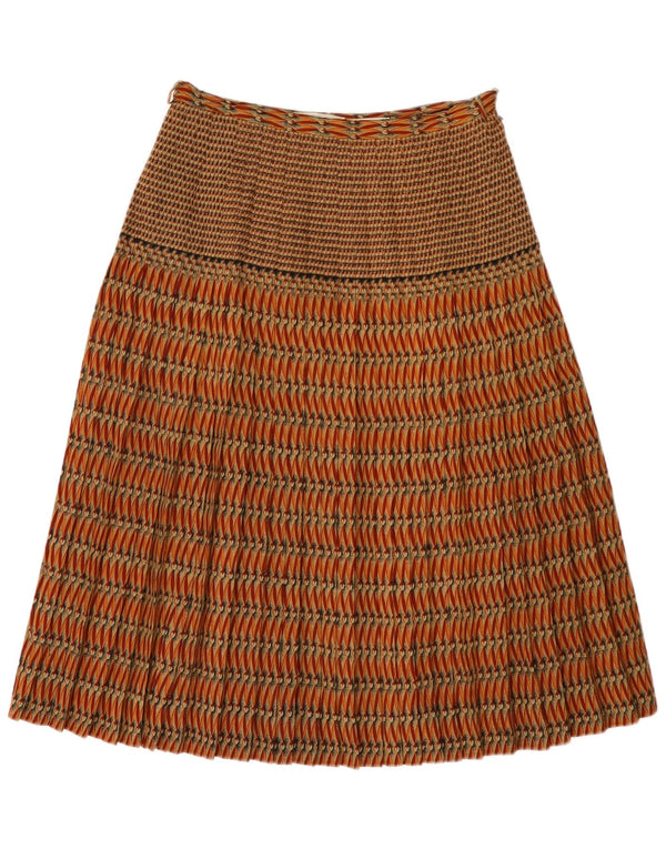 Saia vintage feminina plissada linha A grande W30 lã listrada marrom