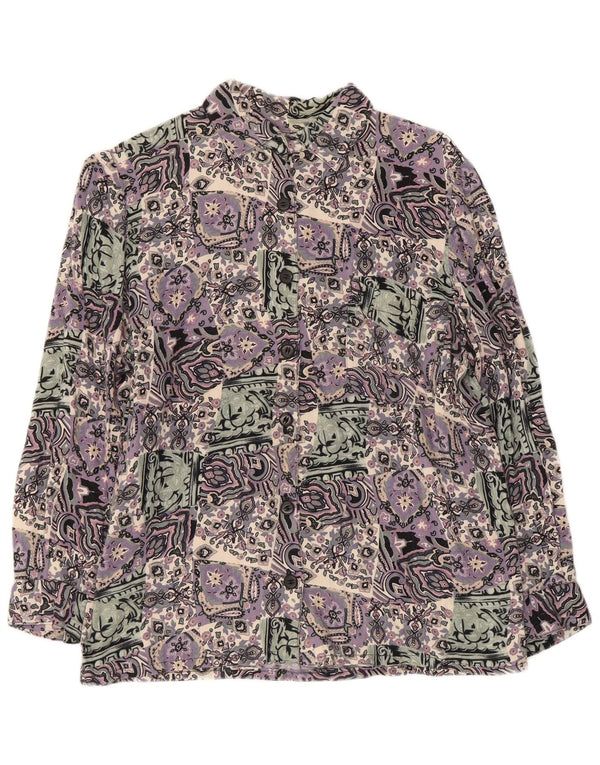 Camisa feminina vintage manga 3/4 UK 14 patchwork multicolorido médio