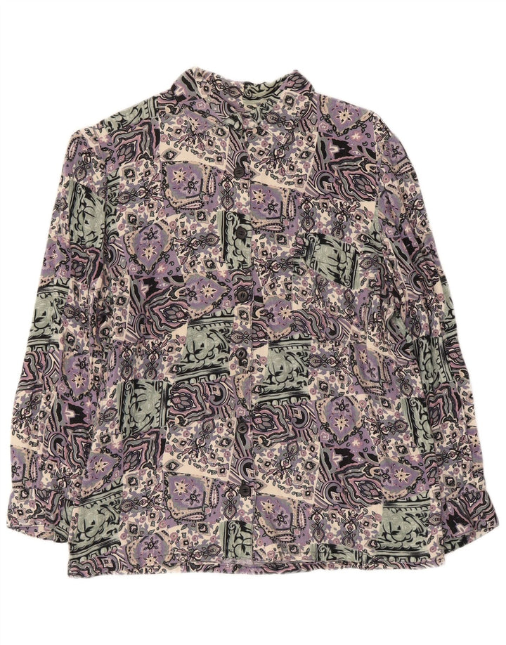 Camisa feminina vintage manga 3/4 UK 14 patchwork multicolorido médio