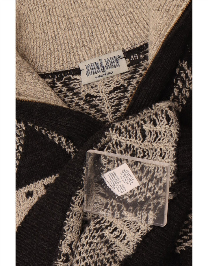 Suéter masculino vintage com zíper e gola IT 48 Médio Preto Argyle/Diamante