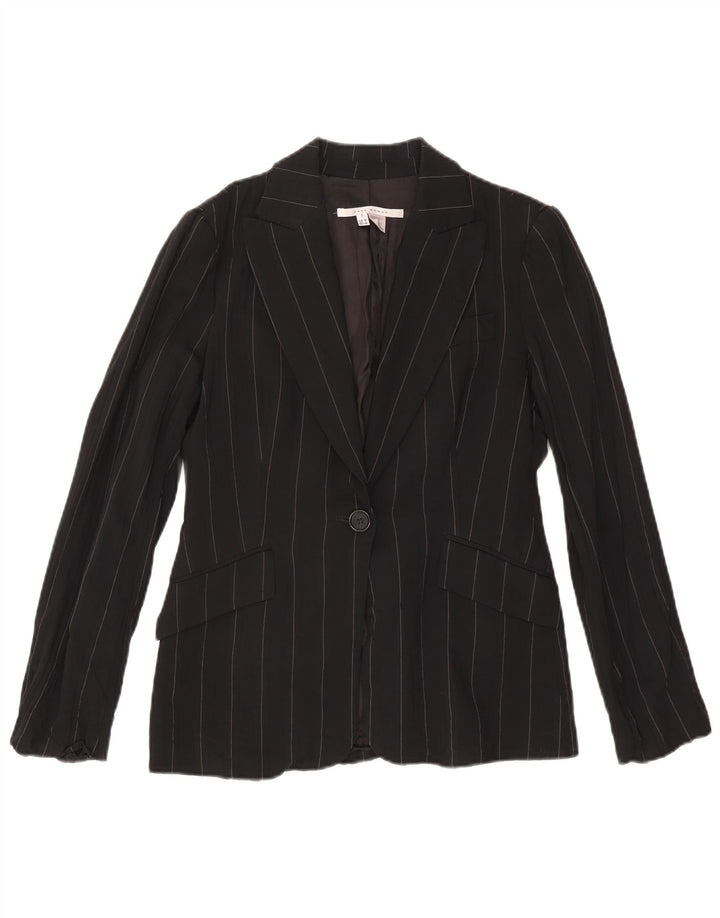 Jaqueta blazer feminina Zara com 1 botão UE 38 pequena rayon listrada preta
