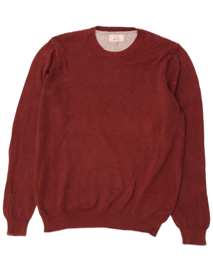 Suéter masculino Marks & Spencer com ajuste regular e gola redonda, médio Borgonha