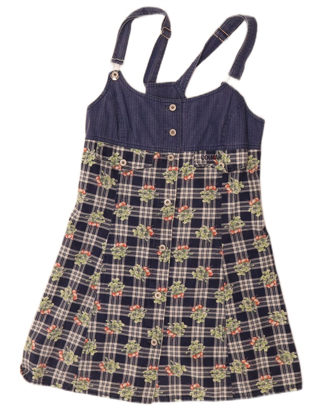 Colmar Mini vestido Dungaree feminino Reino Unido 12 médio azul marinho xadrez algodão