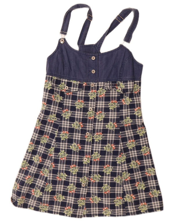 Colmar Mini vestido Dungaree feminino Reino Unido 12 médio azul marinho xadrez algodão