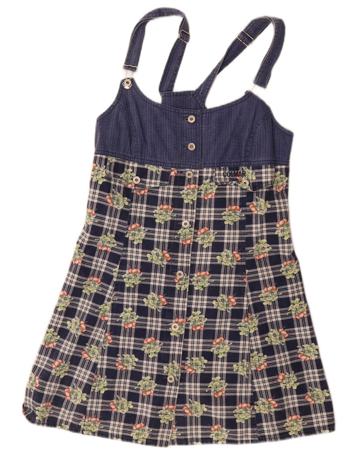 Colmar Mini vestido Dungaree feminino Reino Unido 12 médio azul marinho xadrez algodão