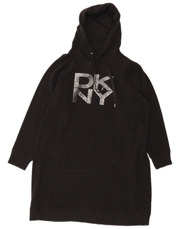 Vestido feminino Dkny com estampa grande e manga comprida com capuz Reino Unido 18 XL preto