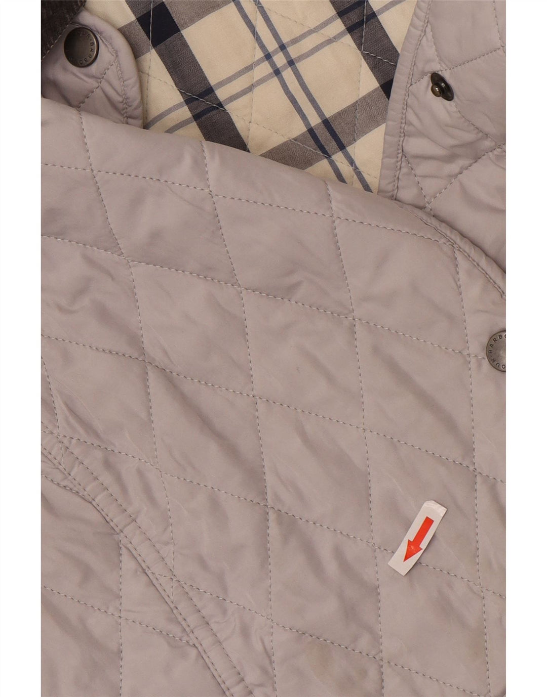 Jaqueta acolchoada feminina Barbour UK 8 poliéster colorblock cinza pequeno