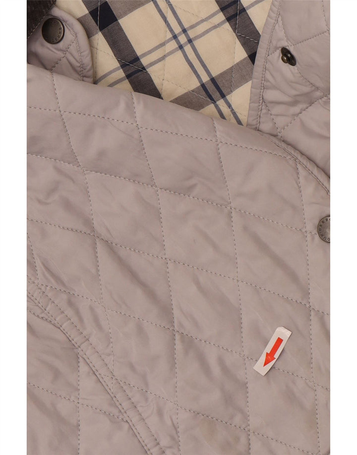 Jaqueta acolchoada feminina Barbour UK 8 poliéster colorblock cinza pequeno