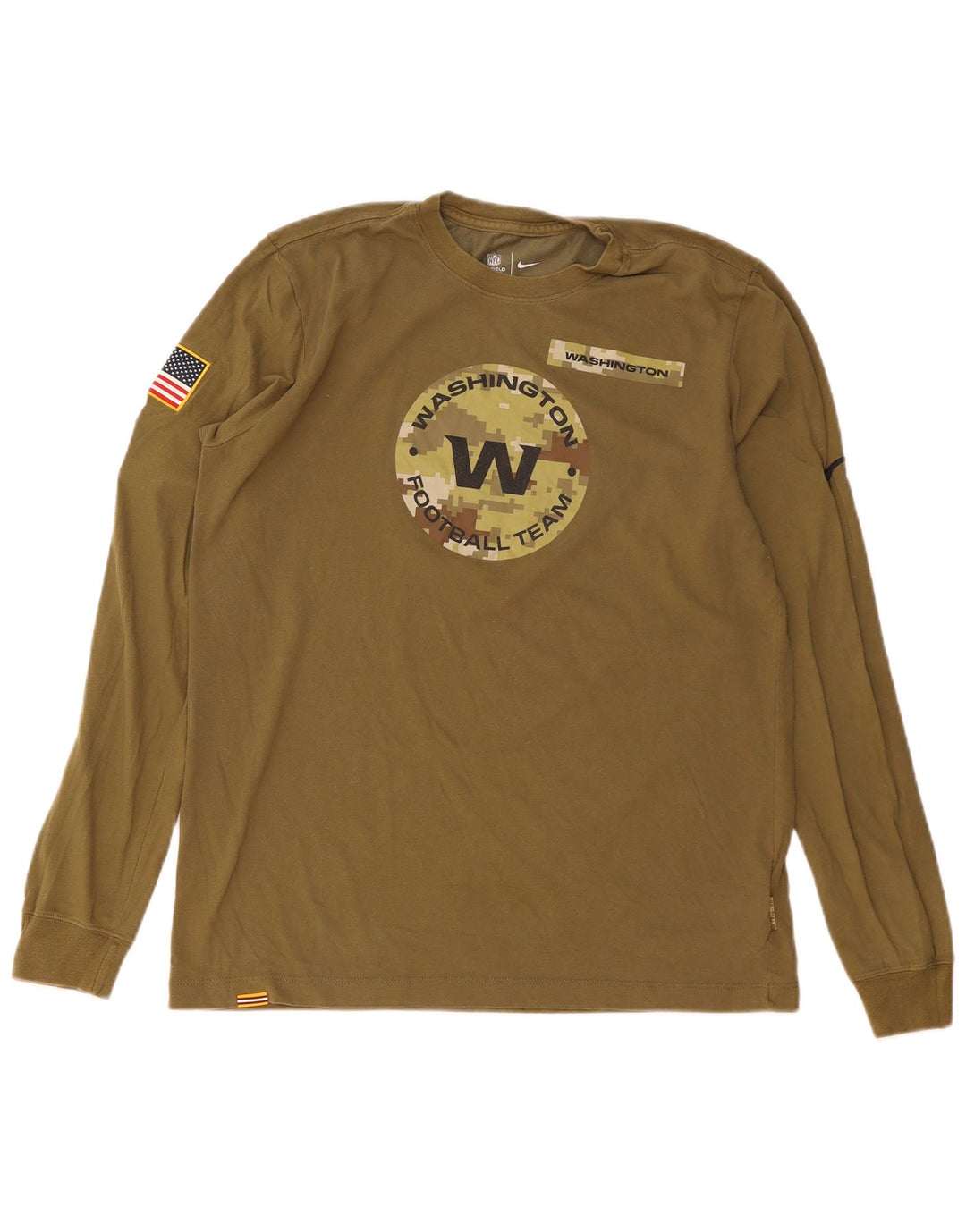 Nike Mens Washington Graphic Top Manga Longa Médio Algodão Cáqui