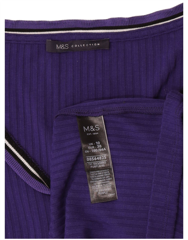 Top feminino Marks & Spencer de manga comprida UK 10 pequeno roxo poliéster