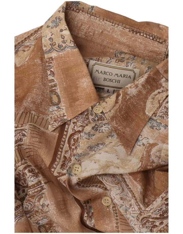 Camisa masculina VINTAGE de manga curta grande patchwork marrom