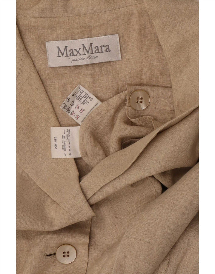 Jaqueta blazer feminina sem mangas com 3 botões Max Mara Reino Unido 10 linho bege pequeno