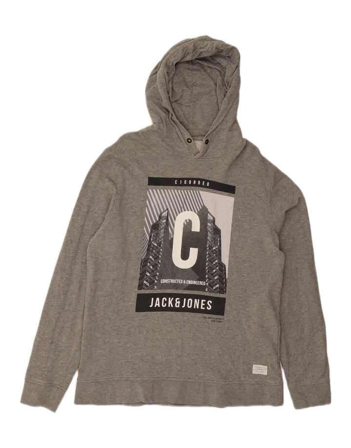 JACK & JONES Mens Core Graphic Hoodie Jumper 2XL Grey Cotton Vintage Jack & Jones and Second-Hand Jack & Jones from Messina Hembry 