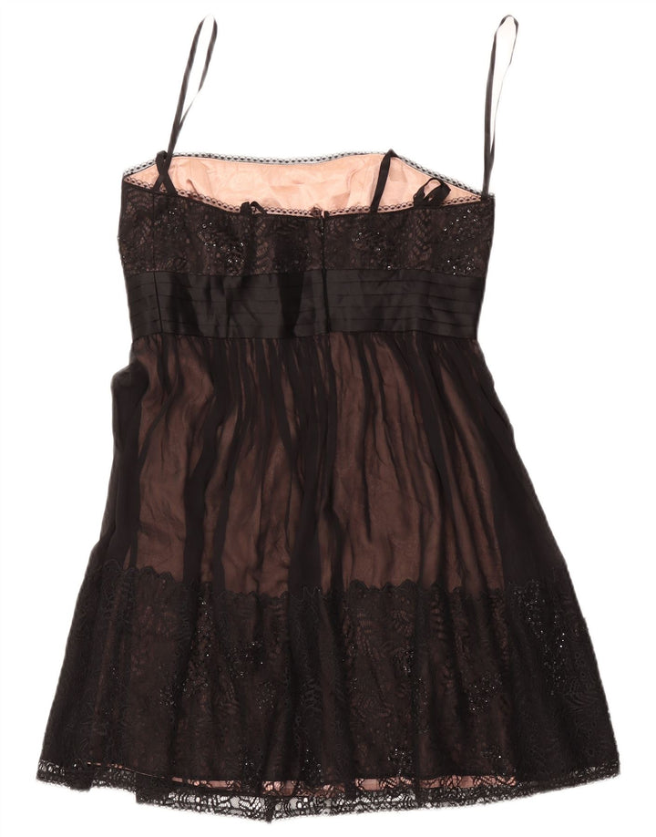 BCBGMAXAZRIA Vestido curto feminino com ombro de fora UK 8 pequeno preto