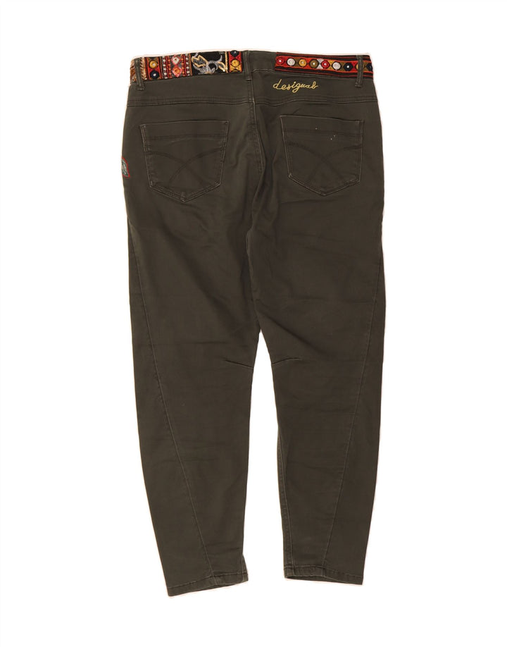 DESIGUAL Womens Graphic Cropped Trousers W28 L25 Khaki Floral Cotton Vintage Desigual and Second-Hand Desigual from Messina Hembry 