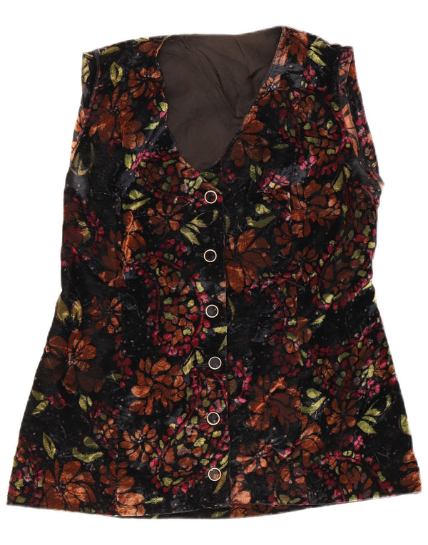 Vintage Womens Velvet Gilet UK 10 Small Multicoloured Floral