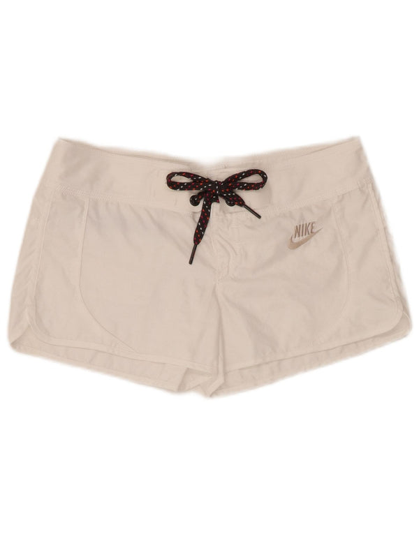Shorts esportivos femininos Nike UK 10 pequeno poliéster branco